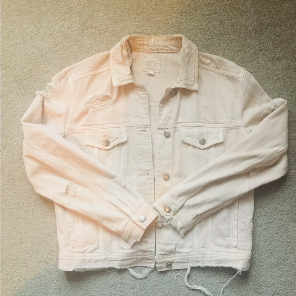 American Eagle Pink Distressed Denim Jacket